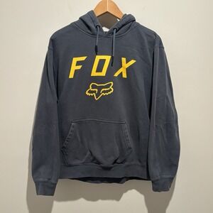 Y2K Fox Racing Moto Pullover Hoodie Size Large  Motorcross Grunge Gray & Yellow